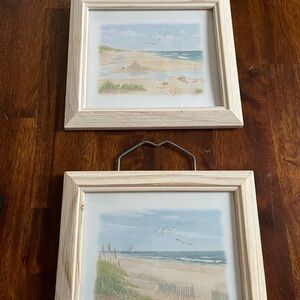 Beige Framed Beach Scene Wall Art Set of 2